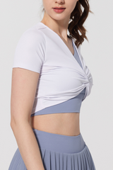 Women Twist Front V-Neck Cropped T-shirt( Bra Not Included)