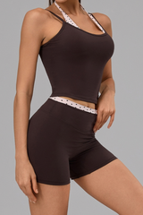 Women's Polka Dot Halter U Neck Tank Top and Shorts Set