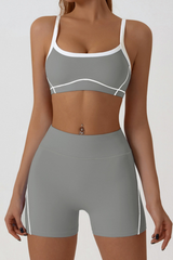 Color-Block Trim Sports Bra & Shorts Set