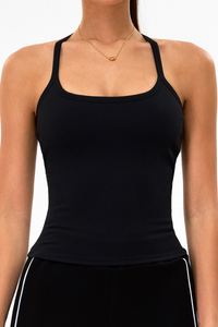 Women's Athletic U-Neck Ribbed Racerback Yoga Tank Top