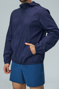 Men's Fall Hooded Full Zip Elastic Hem Outdoor Hooded Jacket