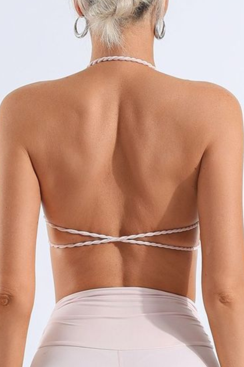 Women's Bare Feel Pleated Halterneck Backless Yoga Bra