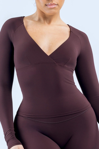 Women's V‑Neck Wrap Waist‑Cinching Fitness Long Sleeve Top