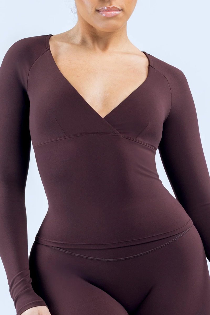 Women's V‑Neck Wrap Waist‑Cinching Fitness Long Sleeve Top