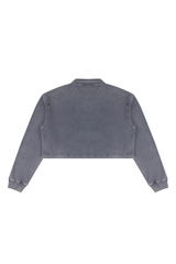 Women's  Fall 100% Cotton Collared V-Neck Crop Sweatshirt