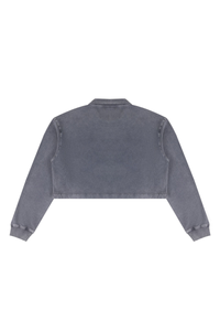 Women's  Fall 100% Cotton Collared V-Neck Crop Sweatshirt