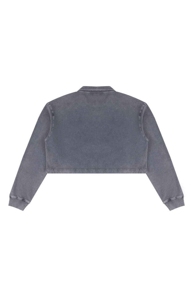 Women's  Fall 100% Cotton Collared V-Neck Crop Sweatshirt