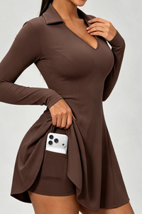 Women's Polo Collared V Neck Dress And Shorts Tennis Set