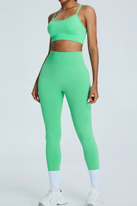 Women's Set:U-neck Cross Back Bra & High Waist Leggings