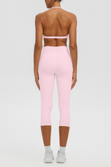 Women Halter V-neck Bra & High Waist Capri Leggings Yoga Set