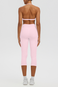 Women Halter V-neck Bra & High Waist Capri Leggings Yoga Set