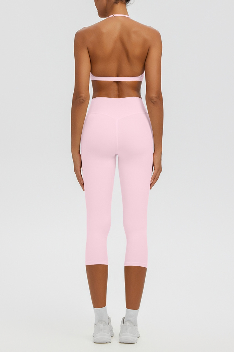 Women Halter V-neck Bra & High Waist Capri Leggings Yoga Set