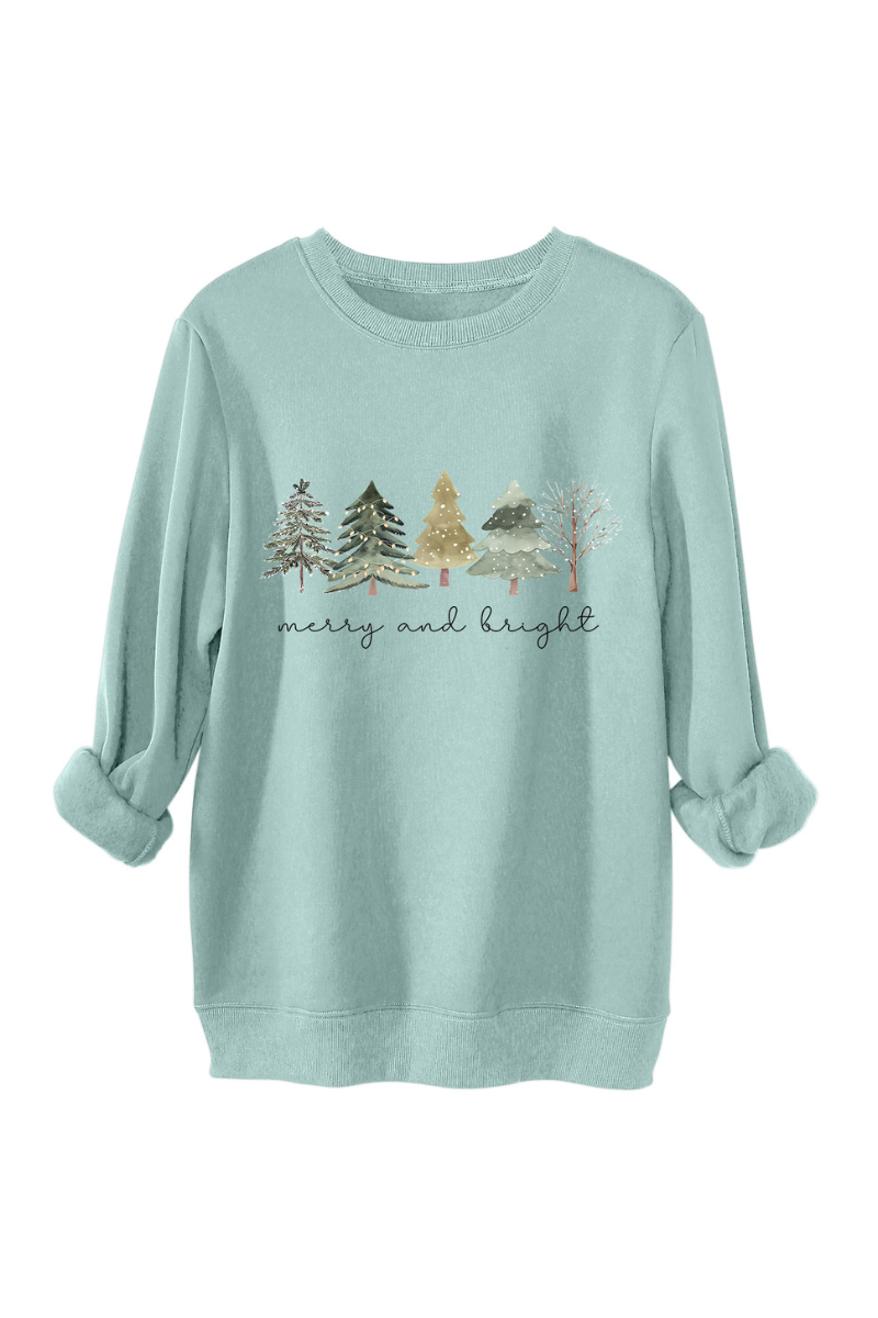 Women's Fall Christmas Tree Print Crew Neck Sweatshirt