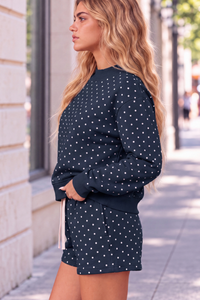 Unisex Fall Fleece Polka Dot Mock Neck And Shorts Outfit Set