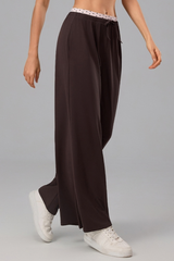 Women's Polka Dot Contrast Waistband Wide Leg Workout Pants