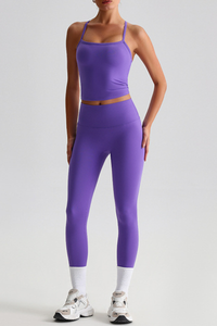 Women's Y-Back Cropped Tank Top &Peach Hip Yoga Leggings Set