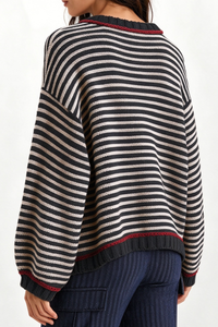 Women’s Winter Boho Striped Contrast Trim Knit Sweater