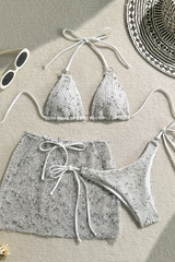 Women's Summer Mesh Half Skirt Bikini Set 3 Pieces
