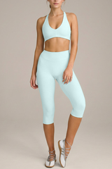 Women's Cross Adjustable Back V NeckBra And Capri Yoga Set