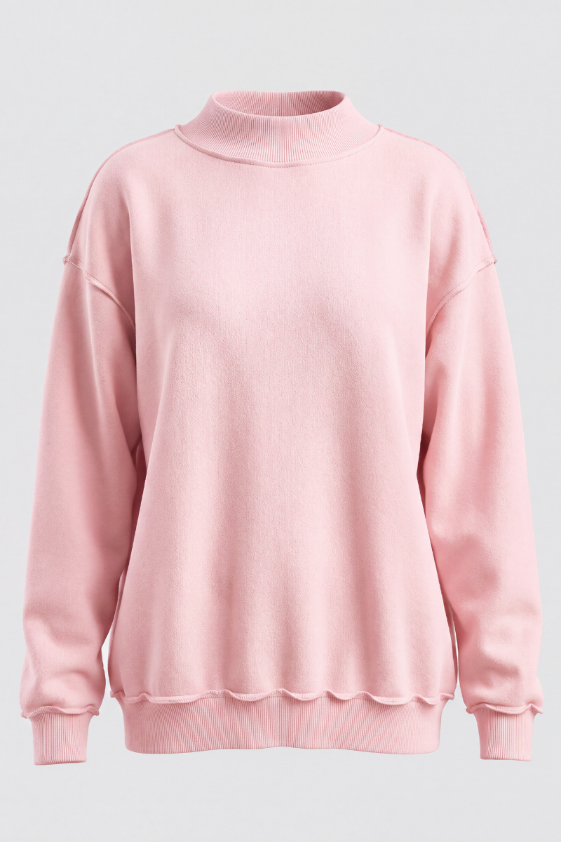 Women's Fall Drop Shoulder Loose Fleece Mock Neck Sweatshirt