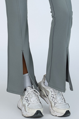 Women's Sports Buckle Waist Cutout Flare Pants with Slit