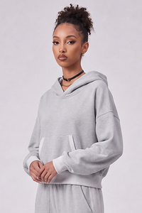 Women's Fall 100% Cotton Contrast-Stitch Boxy Cropped Hoodie