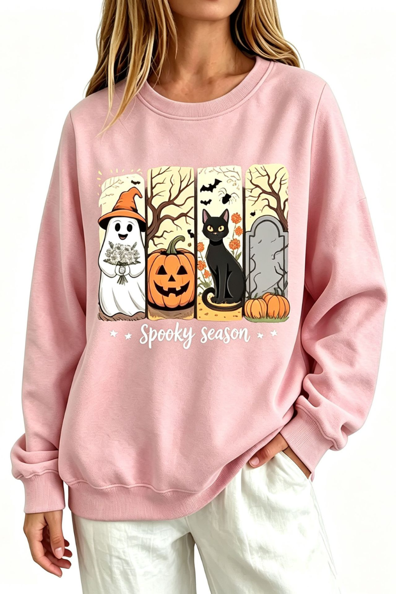 Women's Fall Halloween Spooky Print Thin Relaxed Sweatshirt