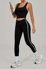 Women's Athletic Set:U-neck Bra And Side-Stripe Leggings