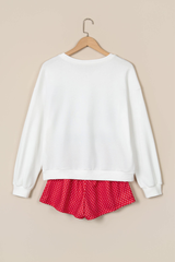 Women's Fall Christmas Embroidery Sweatshirt And Short Set