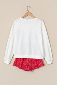 Women's Fall Christmas Embroidery Sweatshirt And Short Set