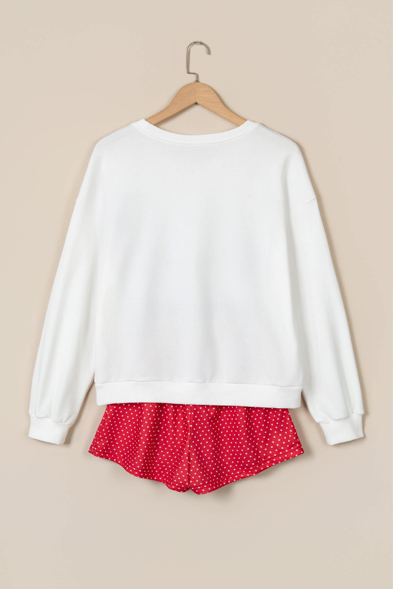 Women's Fall Christmas Embroidery Sweatshirt And Short Set
