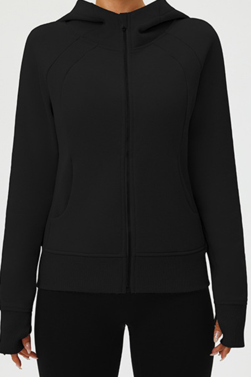 Women's hight strech full-zip hooded sports jacket.
