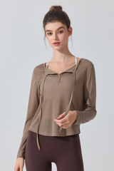 Women's Lightweight Sheer Drawstring Cropped Yoga T-shirts