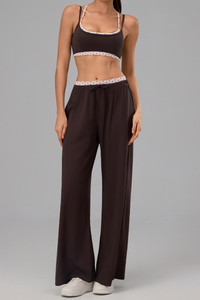 Women's Polka Dot Contrast Bra and Wide Leg Pants Yoga Set