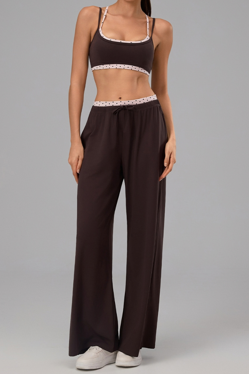 Women's Polka Dot Contrast Bra and Wide Leg Pants Yoga Set