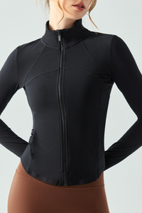 Women's Full Zip Finger Cuffs Slim Fit Sports Yoga Jacket