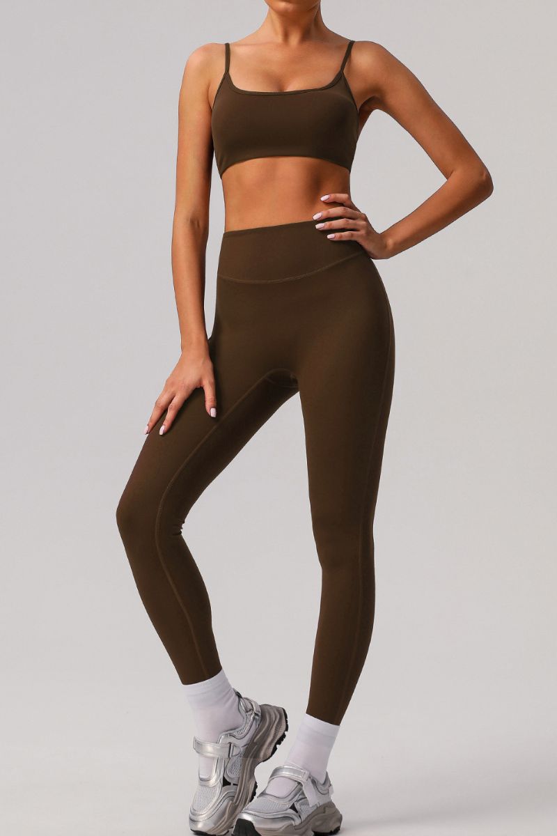 Classic double-strap sports bra and sports leggings 2-piece set