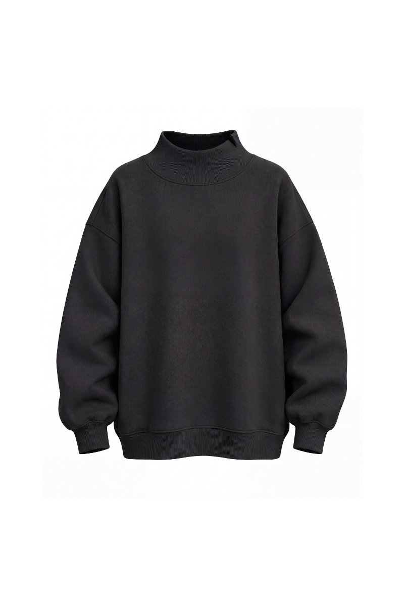 Women's Fall Solid Side-Slit Neckline Mock Neck Sweatshirt