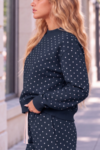 Unisex Fall Cozy Fleece Polka Dot Mockneck Sweatshirt