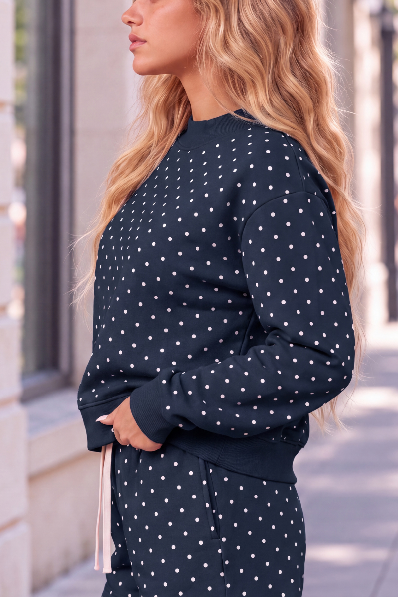 Unisex Fall Cozy Fleece Polka Dot Mockneck Sweatshirt