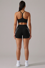 Women's Y-Back Bra & High Waist Bike Shorts Workout Sets