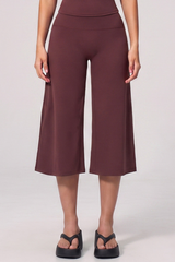 Women's Breathable Brushed Panel Seam Wide Capri Yoga Pants