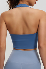 Women's Twist‑Front Halterneck Padded Cropped Sport Tank Top