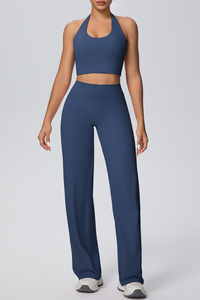 Women's Athletic Set:U-neck Halterneck Bra And Wide Leg Pant