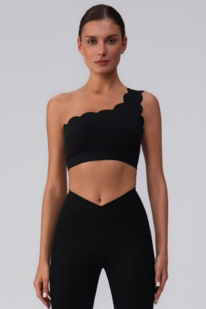 Women's Scalloped Asymmetric One-Shoulder Cropped Sports Bra