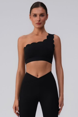 Women's Scalloped Asymmetric One-Shoulder Cropped Sports Bra