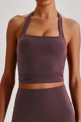 Women's Square Neck Halter Hollow Back Cropped Yoga Tank Top