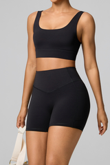 Women's Square Neck Wide Strap Bra And Shorts Yoga Set