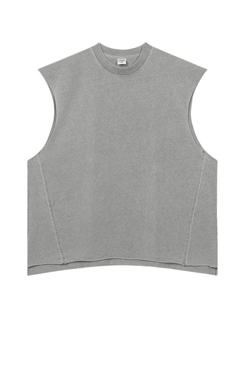 Vintage Washed Distressed Slit Sleeveless Tank Tops
