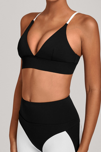 Women's Athletic V-Neck Triangle Cup Color Block Bra